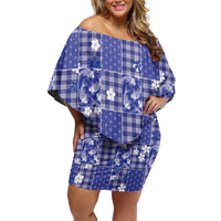 Blue Palaka Japanese Patterns Family Matching Off Shoulder Short Dress and Hawaiian Shirt Koi Fish Asanoha Sakura Patchwork Stylized - Polynesian Pride