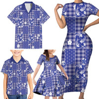 Blue Palaka Japanese Patterns Family Matching Short Sleeve Bodycon Dress and Hawaiian Shirt Koi Fish Asanoha Sakura Patchwork Stylized - Polynesian Pride