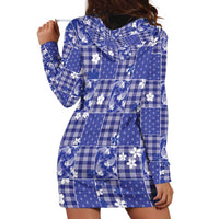 Blue Palaka Japanese Patterns Hoodie Dress Koi Fish Asanoha Sakura Patchwork Stylized - Polynesian Pride