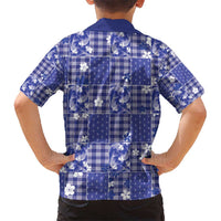 Blue Palaka Japanese Patterns Kid Hawaiian Shirt Koi Fish Asanoha Sakura Patchwork Stylized - Polynesian Pride