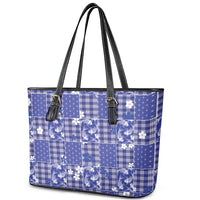 Blue Palaka Japanese Patterns Leather Tote Bag Koi Fish Asanoha Sakura Patchwork Stylized - Polynesian Pride