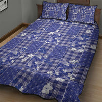 Blue Palaka Japanese Patterns Quilt Bed Set Koi Fish Asanoha Sakura Patchwork Stylized - Polynesian Pride