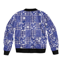 Blue Palaka Japanese Patterns Sleeve Zip Bomber Jacket Koi Fish Asanoha Sakura Patchwork Stylized - Polynesian Pride