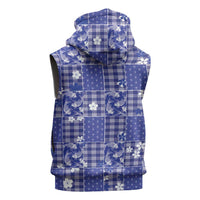 Blue Palaka Japanese Patterns Sleeveless Zip Hoodie Koi Fish Asanoha Sakura Patchwork Stylized - Polynesian Pride