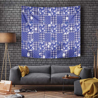 Blue Palaka Japanese Patterns Tapestry Koi Fish Asanoha Sakura Patchwork Stylized - Polynesian Pride