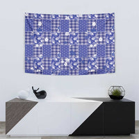 Blue Palaka Japanese Patterns Tapestry Koi Fish Asanoha Sakura Patchwork Stylized - Polynesian Pride
