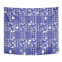 Blue Palaka Japanese Patterns Tapestry Koi Fish Asanoha Sakura Patchwork Stylized - Polynesian Pride