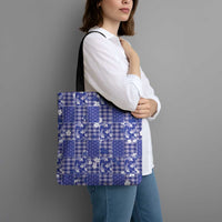 Blue Palaka Japanese Patterns Tote Bag Koi Fish Asanoha Sakura Patchwork Stylized - Polynesian Pride