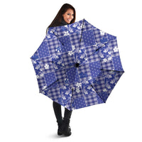 Blue Palaka Japanese Patterns Umbrella Koi Fish Asanoha Sakura Patchwork Stylized - Polynesian Pride