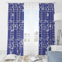 Blue Palaka Japanese Patterns Window Curtain Koi Fish Asanoha Sakura Patchwork Stylized - Polynesian Pride