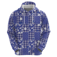 Blue Palaka Japanese Patterns Zip Hoodie Koi Fish Asanoha Sakura Patchwork Stylized - Polynesian Pride