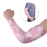 Pink Palaka Japanese Patterns Arm Sleeves Koi Fish Asanoha Sakura Patchwork Stylized - Polynesian Pride