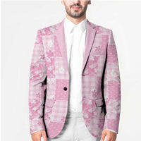Pink Palaka Japanese Patterns Blazer Koi Fish Asanoha Sakura Patchwork Stylized - Polynesian Pride
