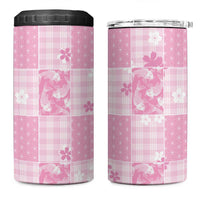 Pink Palaka Japanese Patterns 4 in 1 Can Cooler Tumbler Koi Fish Asanoha Sakura Patchwork Stylized - Polynesian Pride