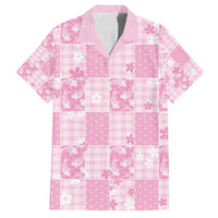 Pink Palaka Japanese Patterns Family Matching Off Shoulder Short Dress and Hawaiian Shirt Koi Fish Asanoha Sakura Patchwork Stylized - Polynesian Pride