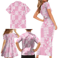 Pink Palaka Japanese Patterns Family Matching Short Sleeve Bodycon Dress and Hawaiian Shirt Koi Fish Asanoha Sakura Patchwork Stylized - Polynesian Pride