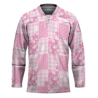 Pink Palaka Japanese Patterns Hockey Jersey Koi Fish Asanoha Sakura Patchwork Stylized - Polynesian Pride