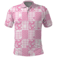 Pink Palaka Japanese Patterns Polo Shirt Koi Fish Asanoha Sakura Patchwork Stylized - Polynesian Pride