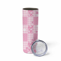Pink Palaka Japanese Patterns Skinny Tumbler Koi Fish Asanoha Sakura Patchwork Stylized - Polynesian Pride