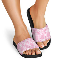 Pink Palaka Japanese Patterns Slide Sandals Koi Fish Asanoha Sakura Patchwork Stylized - Polynesian Pride
