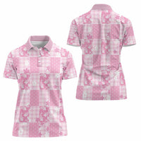 Pink Palaka Japanese Patterns Women Polo Shirt Koi Fish Asanoha Sakura Patchwork Stylized - Polynesian Pride