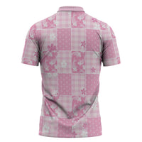 Pink Palaka Japanese Patterns Zipper Polo Shirt Koi Fish Asanoha Sakura Patchwork Stylized - Polynesian Pride