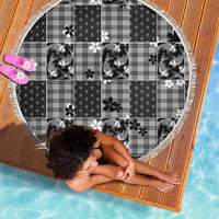 Black Palaka Japanese Patterns Beach Blanket Koi Fish Asanoha Sakura Patchwork Stylized - Polynesian Pride