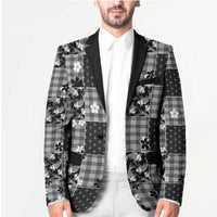 Black Palaka Japanese Patterns Blazer Koi Fish Asanoha Sakura Patchwork Stylized - Polynesian Pride