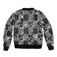 Black Palaka Japanese Patterns Bomber Jacket Koi Fish Asanoha Sakura Patchwork Stylized - Polynesian Pride