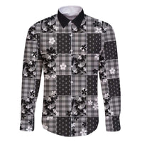 Black Palaka Japanese Patterns Family Matching Off The Shoulder Long Sleeve Dress and Hawaiian Shirt Koi Fish Asanoha Sakura Patchwork Stylized - Polynesian Pride