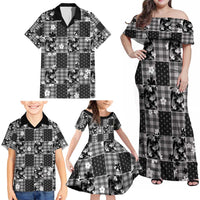 Black Palaka Japanese Patterns Family Matching Off Shoulder Maxi Dress and Hawaiian Shirt Koi Fish Asanoha Sakura Patchwork Stylized - Polynesian Pride