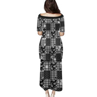 Black Palaka Japanese Patterns Family Matching Puletasi and Hawaiian Shirt Koi Fish Asanoha Sakura Patchwork Stylized - Polynesian Pride