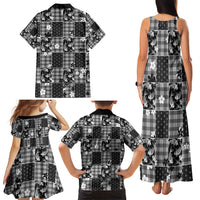 Black Palaka Japanese Patterns Family Matching Tank Maxi Dress and Hawaiian Shirt Koi Fish Asanoha Sakura Patchwork Stylized - Polynesian Pride