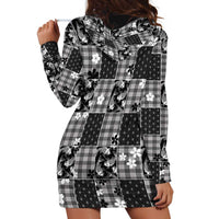 Black Palaka Japanese Patterns Hoodie Dress Koi Fish Asanoha Sakura Patchwork Stylized - Polynesian Pride