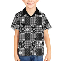Black Palaka Japanese Patterns Kid Hawaiian Shirt Koi Fish Asanoha Sakura Patchwork Stylized - Polynesian Pride