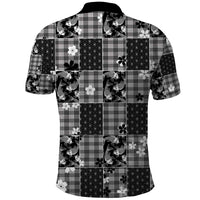 Black Palaka Japanese Patterns Polo Shirt Koi Fish Asanoha Sakura Patchwork Stylized - Polynesian Pride