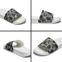 Black Palaka Japanese Patterns Slide Sandals Koi Fish Asanoha Sakura Patchwork Stylized - Polynesian Pride