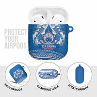 Toa Samoa Rugby Custom AirPods Case Uso aso uma Samoan Pattern Blue - Polynesian Pride