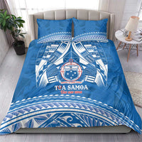 Toa Samoa Rugby Custom Bedding Set Uso aso uma Samoan Pattern Blue - Polynesian Pride