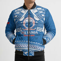 Toa Samoa Rugby Custom Bomber Puffer Jacket Uso aso uma Samoan Pattern Blue - Polynesian Pride