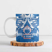 Toa Samoa Rugby Custom Ceramic Mug Uso aso uma Samoan Pattern Blue - Polynesian Pride