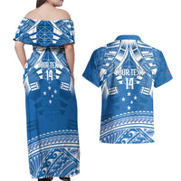 Toa Samoa Rugby Custom Couples Matching Off Shoulder Maxi Dress and Hawaiian Shirt Uso aso uma Samoan Pattern Blue - Polynesian Pride