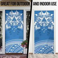 Toa Samoa Rugby Custom Door Cover Uso aso uma Samoan Pattern Blue - Polynesian Pride