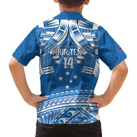 Toa Samoa Rugby Custom Family Matching Off The Shoulder Long Sleeve Dress and Hawaiian Shirt Uso aso uma Samoan Pattern Blue - Polynesian Pride