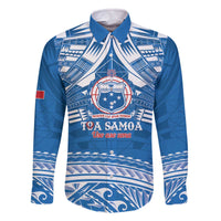 Toa Samoa Rugby Custom Family Matching Off The Shoulder Long Sleeve Dress and Hawaiian Shirt Uso aso uma Samoan Pattern Blue - Polynesian Pride