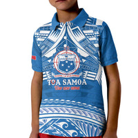 Toa Samoa Rugby Custom Kid Polo Shirt Uso aso uma Samoan Pattern Blue - Polynesian Pride