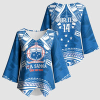 Toa Samoa Rugby Custom Kimono Sleeve Blouse Uso aso uma Samoan Pattern Blue - Polynesian Pride