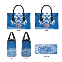 Toa Samoa Rugby Custom Leather Bag Uso aso uma Samoan Pattern Blue - Polynesian Pride