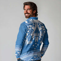 Toa Samoa Rugby Custom Long Sleeve Polo Shirt Uso aso uma Samoan Pattern Blue - Polynesian Pride