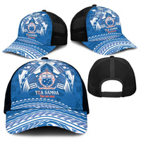 Toa Samoa Rugby Mesh Trucker Cap Uso aso uma Samoan Pattern Blue - Polynesian Pride